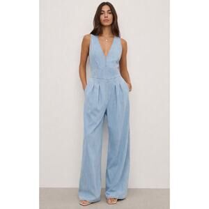 IRO Basili Tank Denim Jean Chambray Jumpsuit Wide Leg Light 40 8 Large